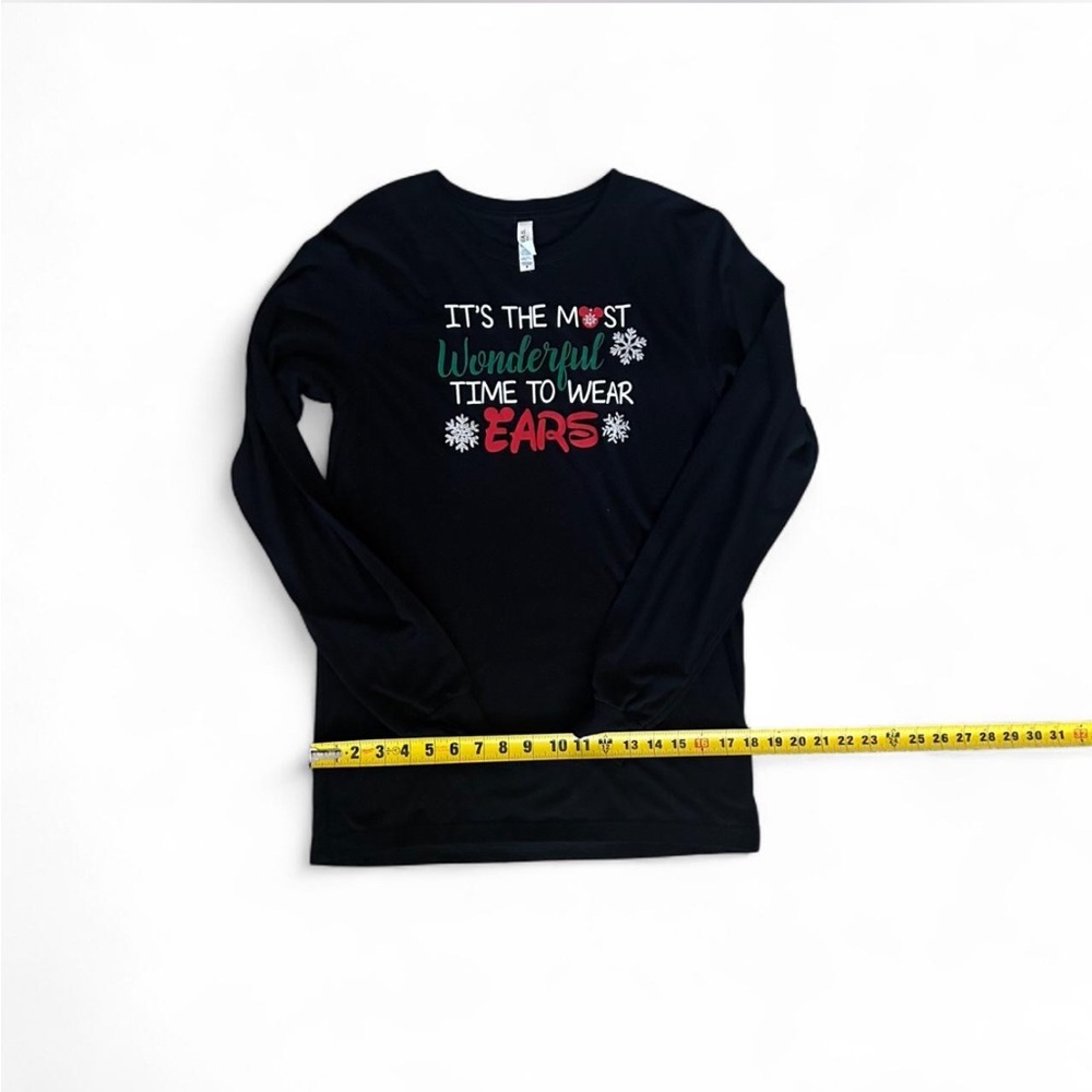 Black Long Sleeve Shirt W/ “It’s The Most Wonderful Time To Wear Ears” Womens M - Picture 3 of 5